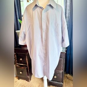 KS Signature Men's White, Red, & Blue Striped Dress Shirt, BIG Neck 18.5